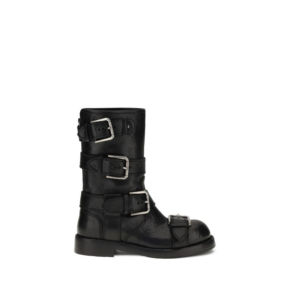 Dolce & Gabbana Black Calf Leather Bos Taurus Lace-Up Boots