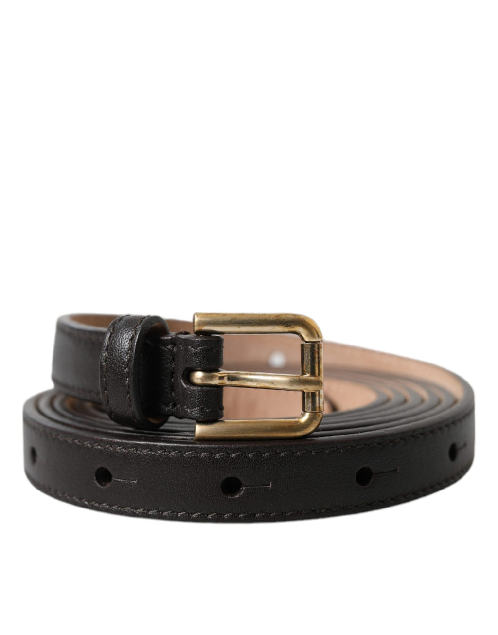Black Leather Long Skinny Gold Metal Buckle Belt
