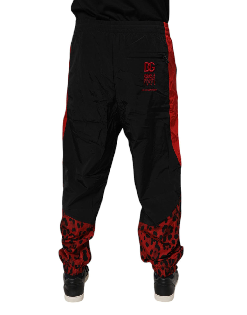 Black Red Leopard Print Nylon Jogger Pants