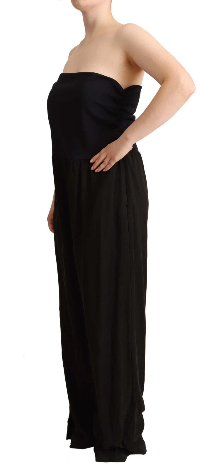 Black Lyocell Strapless Straight Trouser Jumpsuit