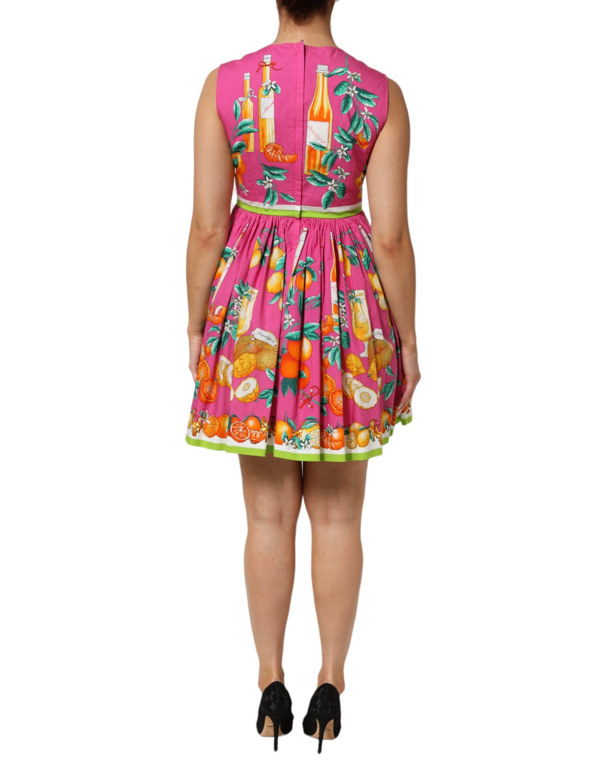 Pink Fruit Print A-line Mini Sleeveless Dress