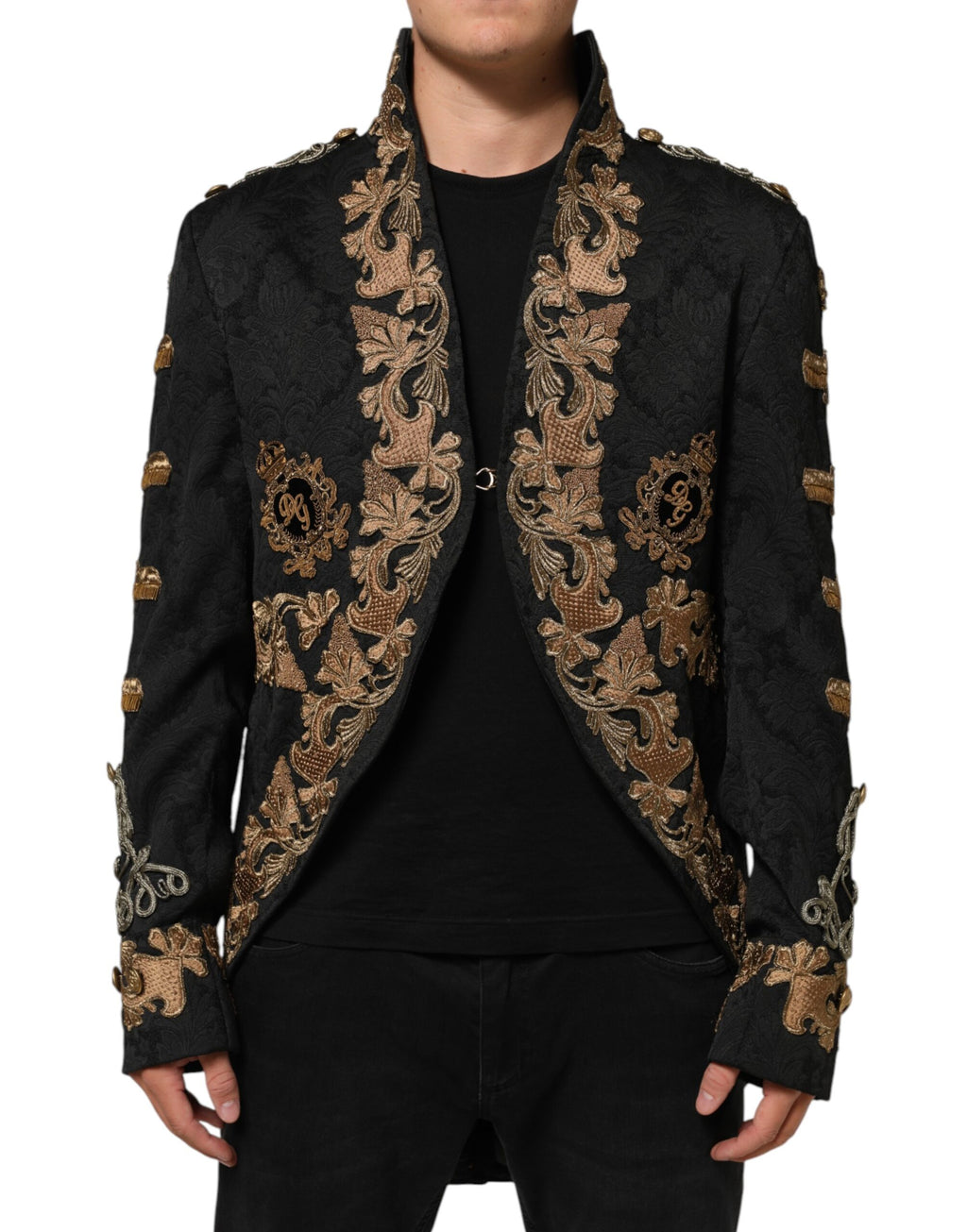 Black Brocade Embroidery Men Coat Jacket