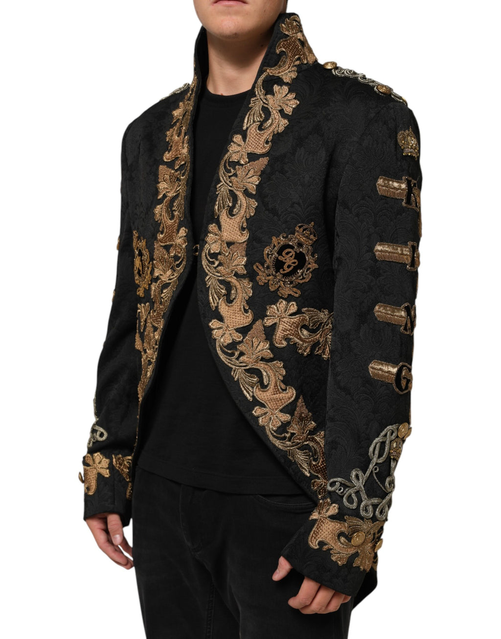 Black Brocade Embroidery Men Coat Jacket