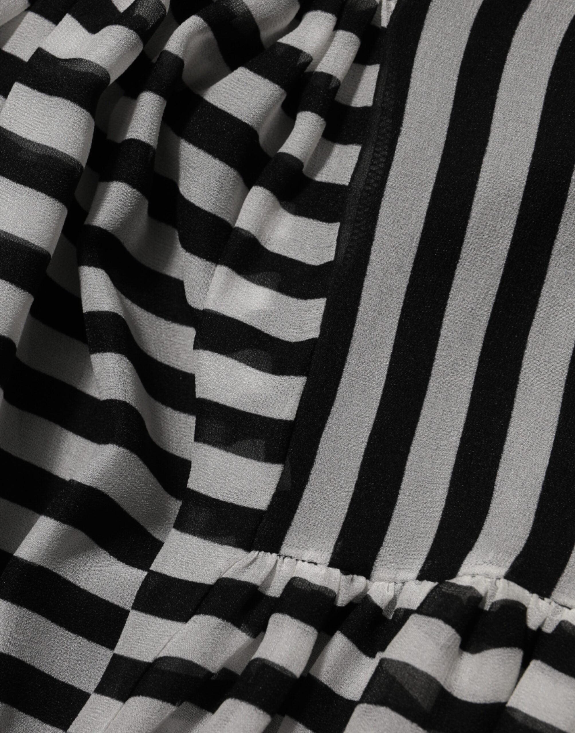 Black White Stripes Silk V-neck Midi Dress
