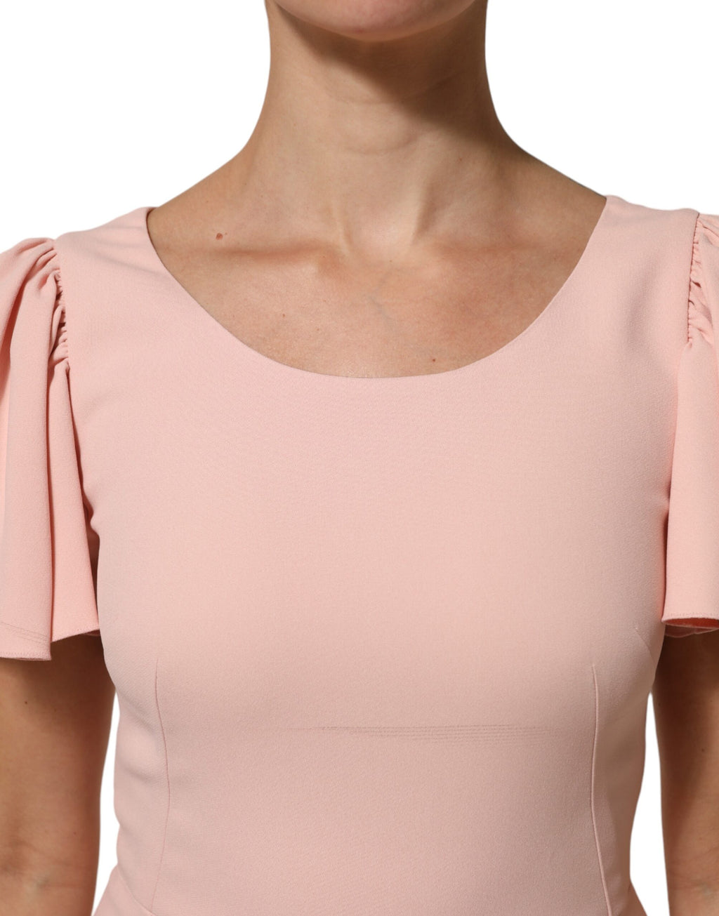 Pink Viscose Fit Flared Sheath Midi Dress