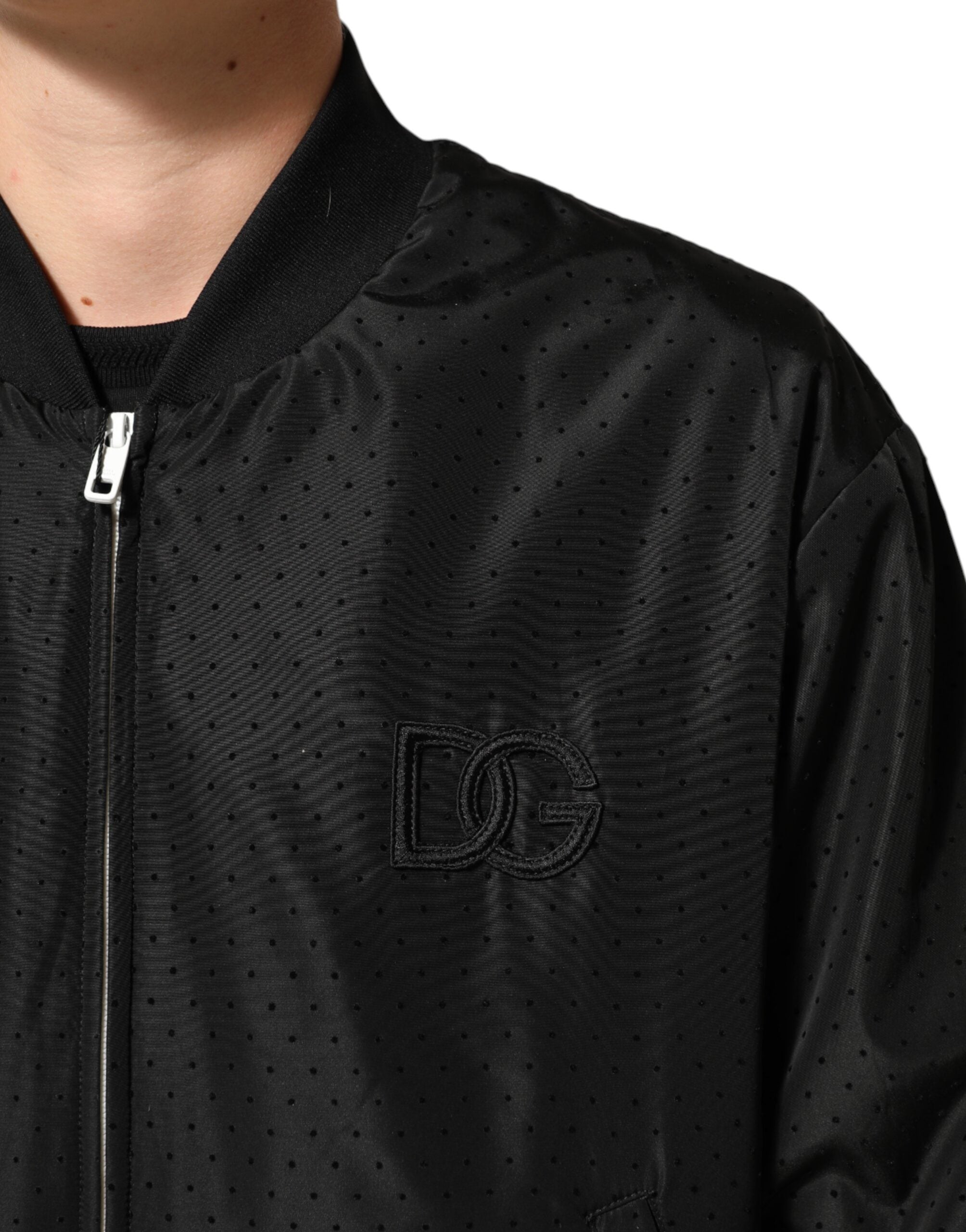 Black Acetate Full Zip Bomber Men Jacket