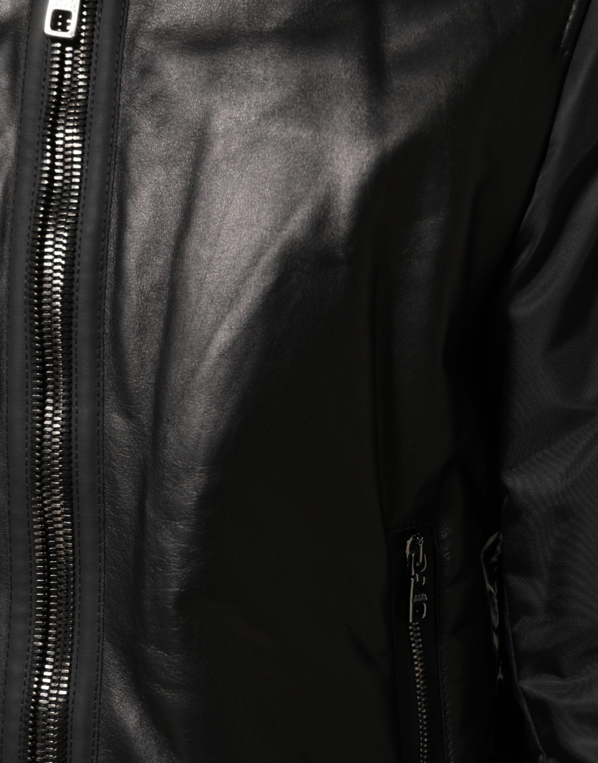 Black Leather Nylon FullZip Blouson Jacket