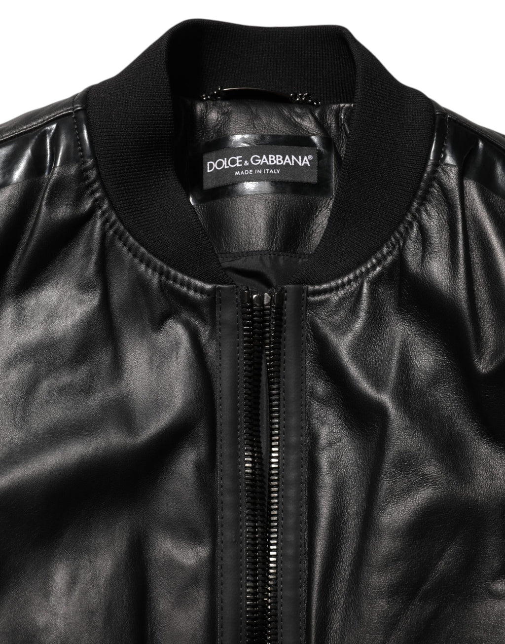 Black Leather Nylon FullZip Blouson Jacket