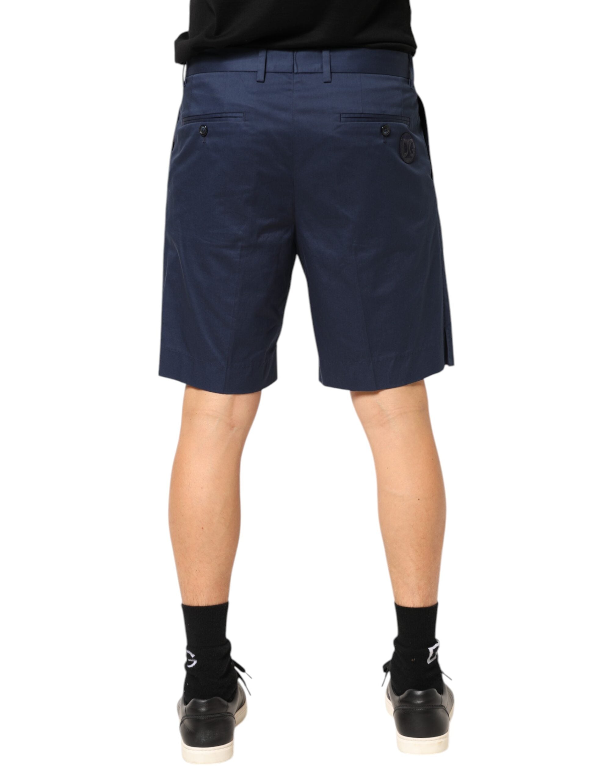 Blue Cotton Stretch Mid Waist Bermuda Shorts