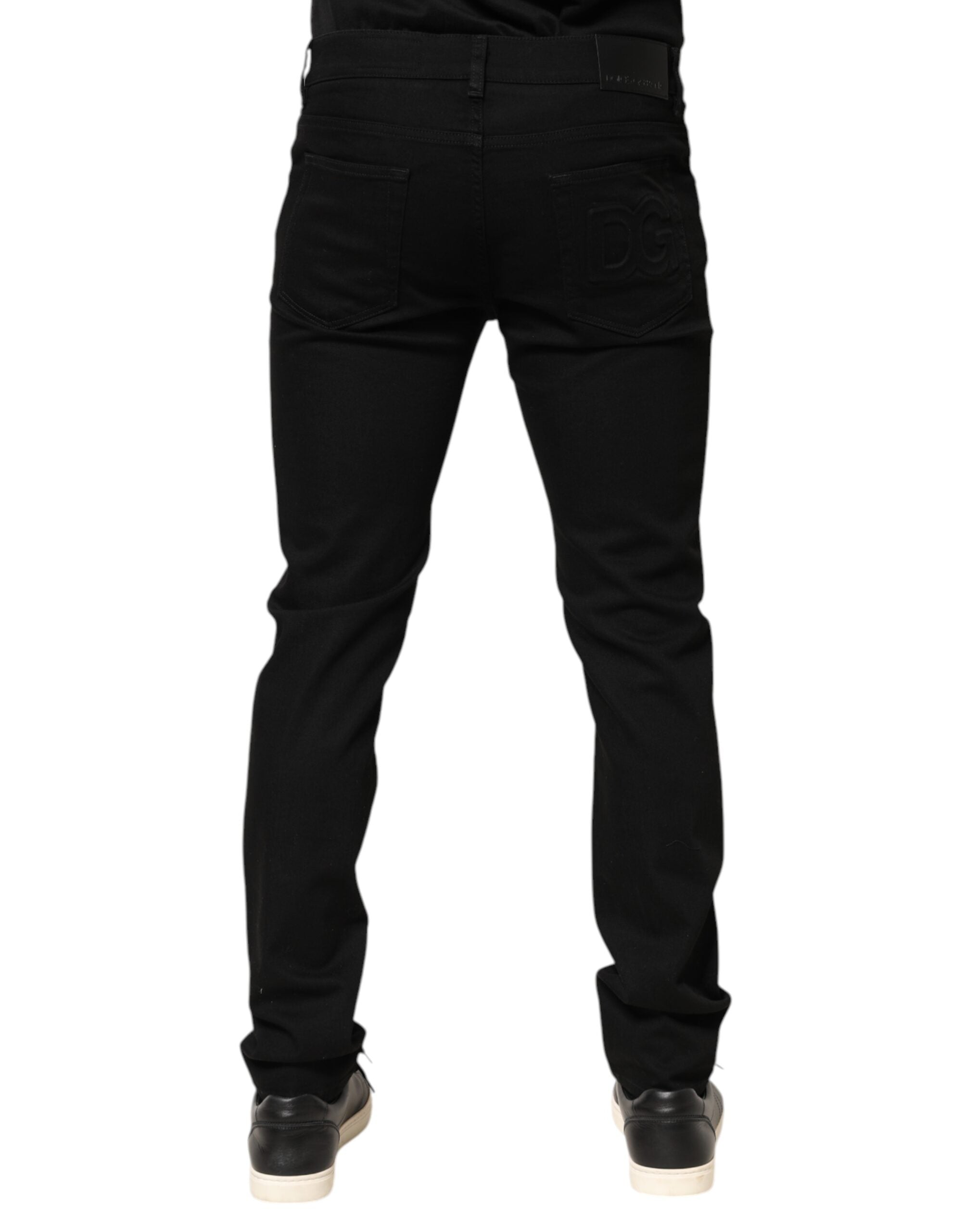 Black Cotton Mid Waist Skinny Men Denim Jeans