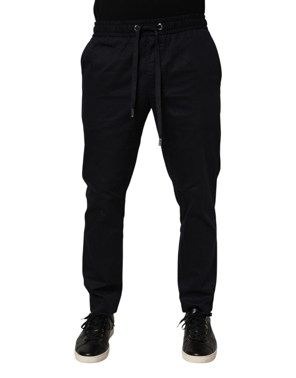 Black Mid Waist Drawstring Men Jogger Pants