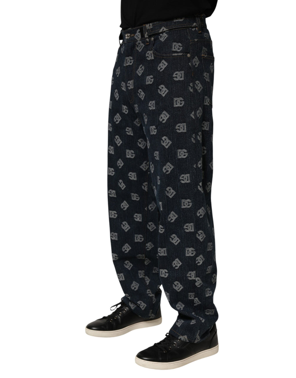 Blue Logo Print Straight Denim Men Jeans