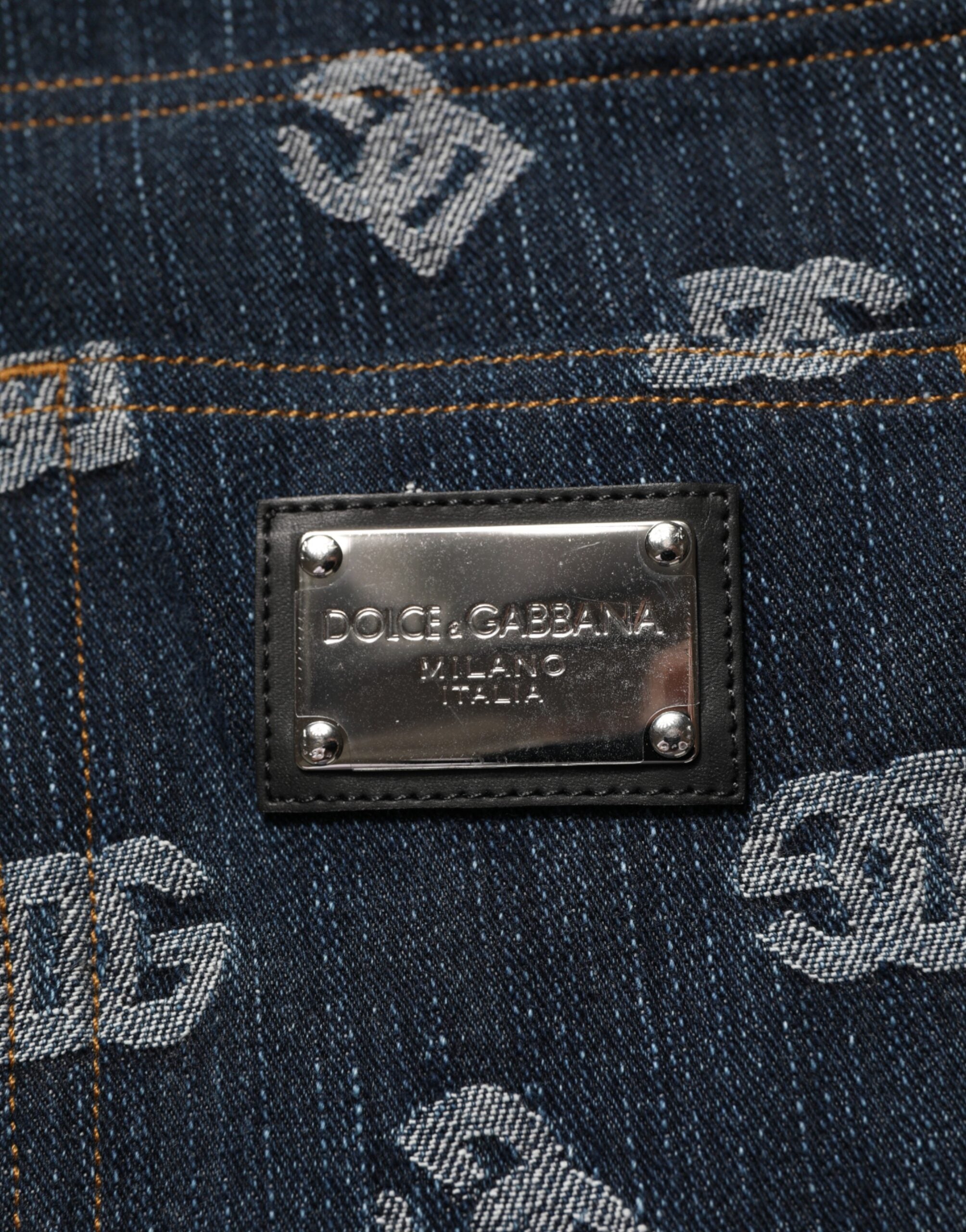 Blue Logo Print Straight Denim Men Jeans