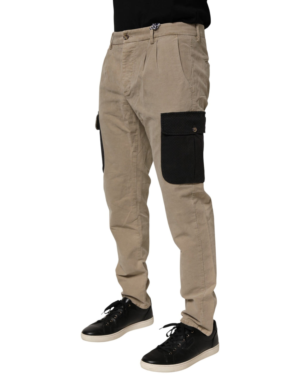 Beige Mid Waist Skinny Men Cargo Chino Trouser Pants