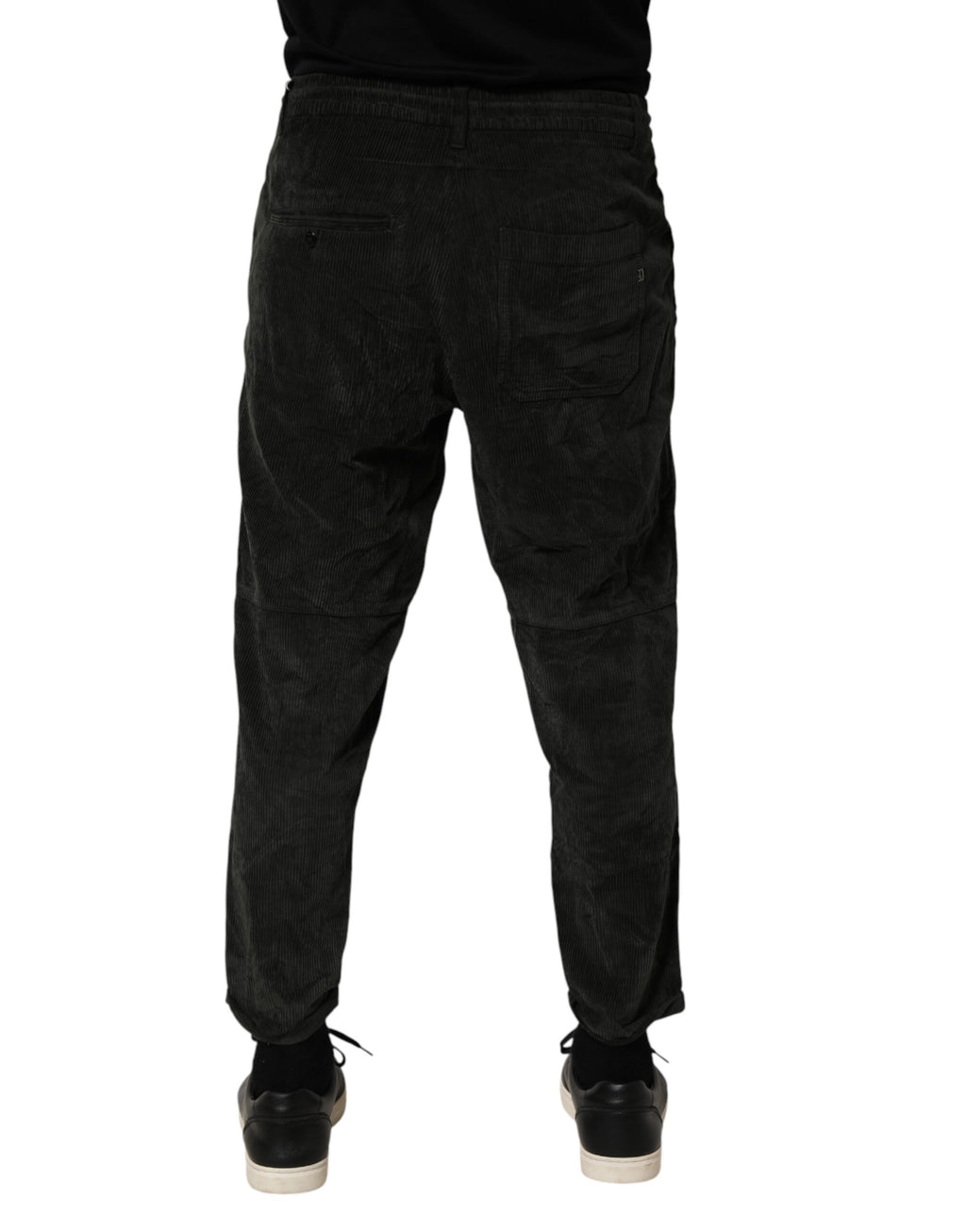 Black Mid Waist Cropped Corduroy Men Trouser Pants