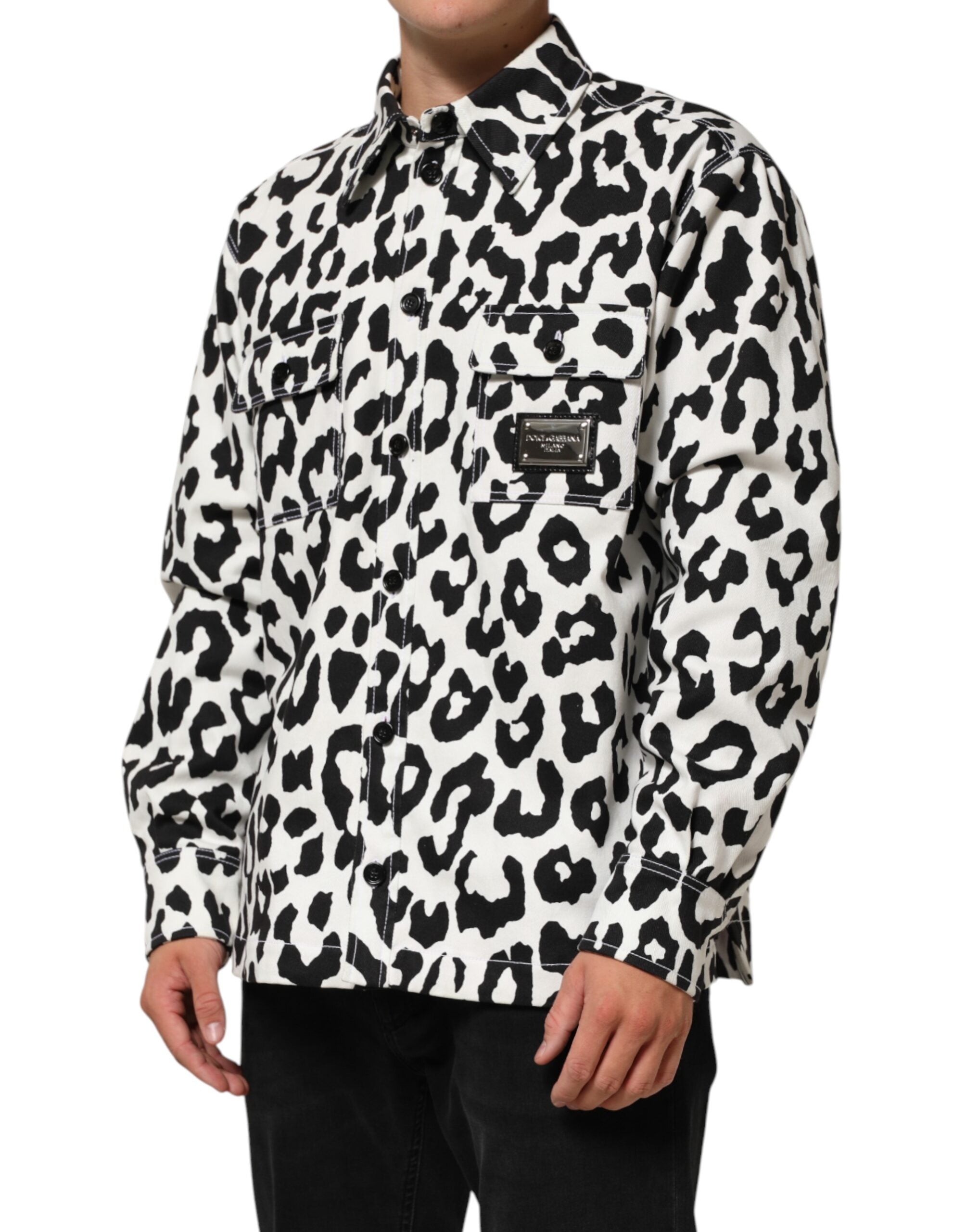 Black White Leopard Denim Blouson Sweater
