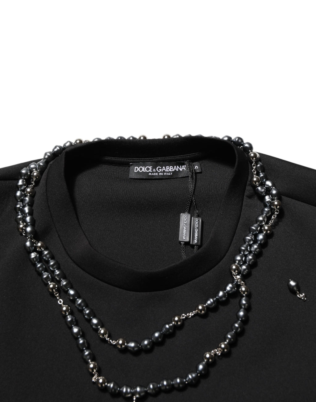 Black Polyester Necklace Embellished T-shirt