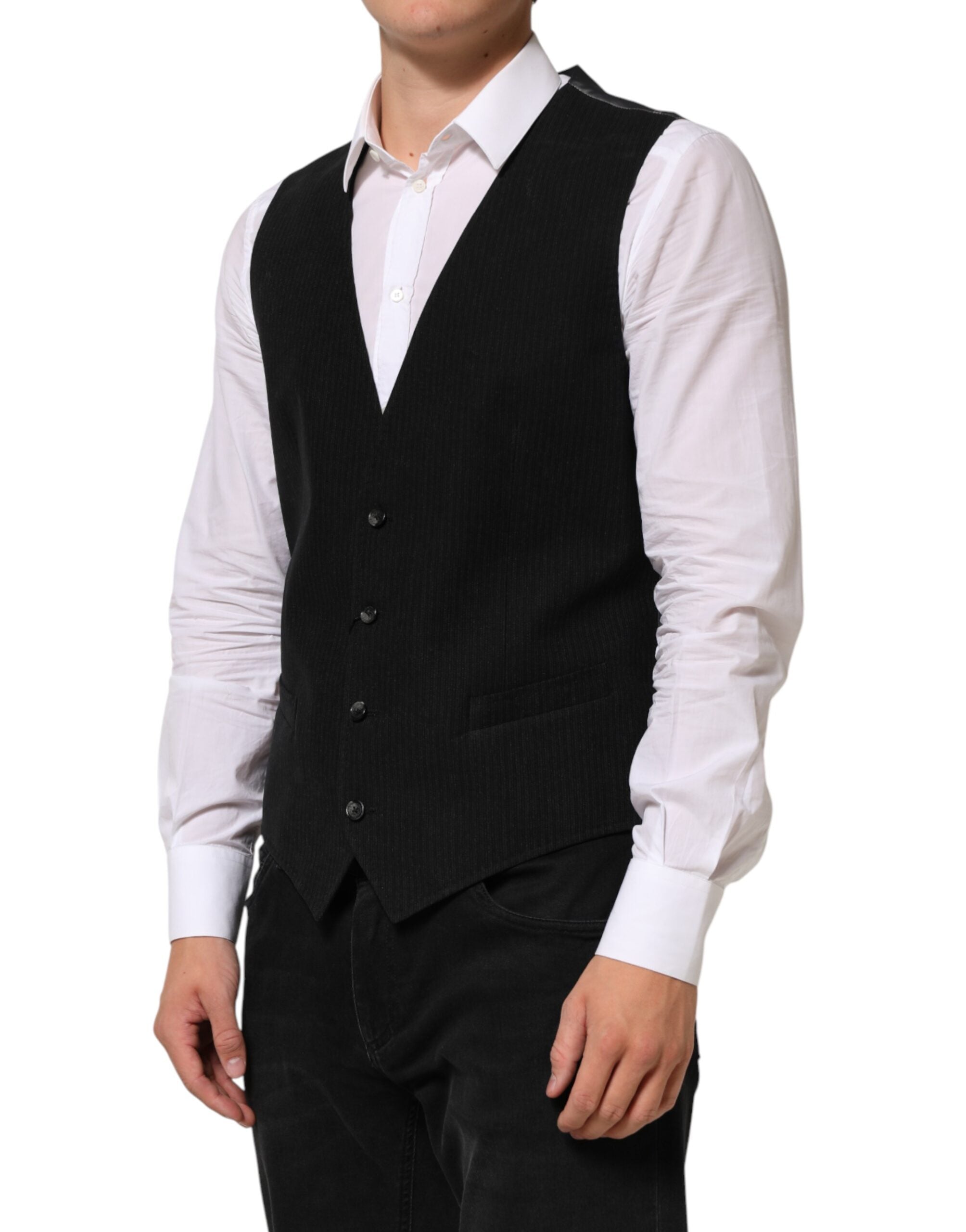 Black Cotton Waistcoat Dress Men Formal Vest