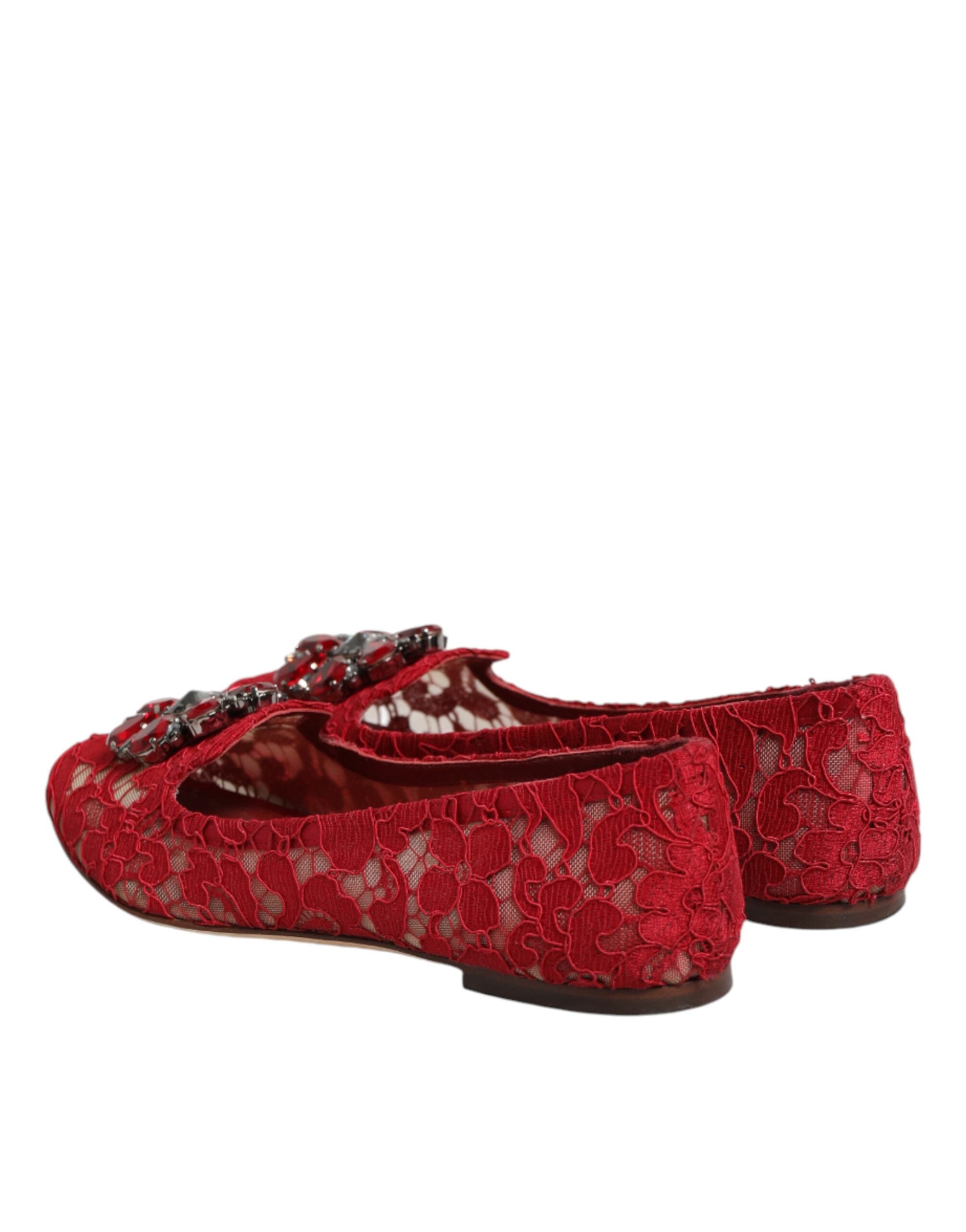 Red Lace Crystal Ballet Flats Loafers Shoes