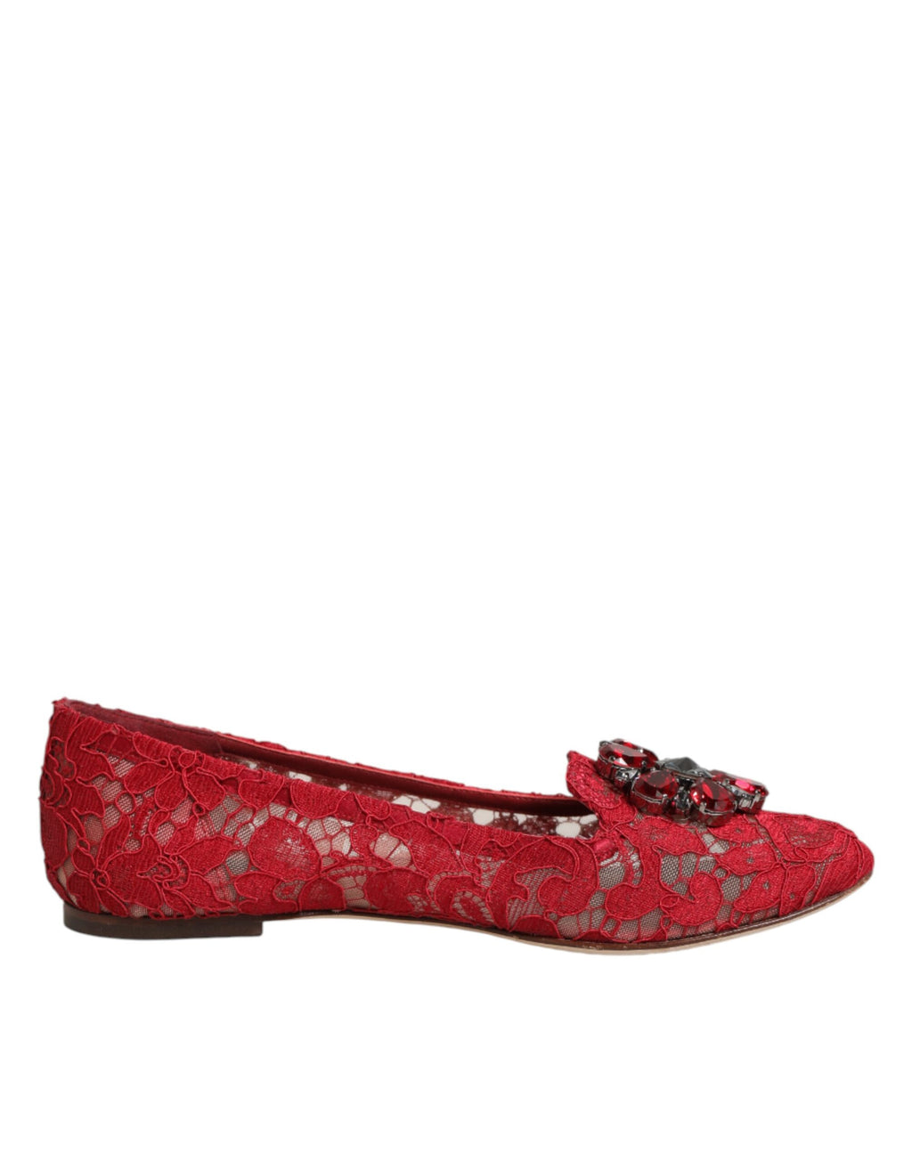 Red Lace Crystal Ballet Flats Loafers Shoes