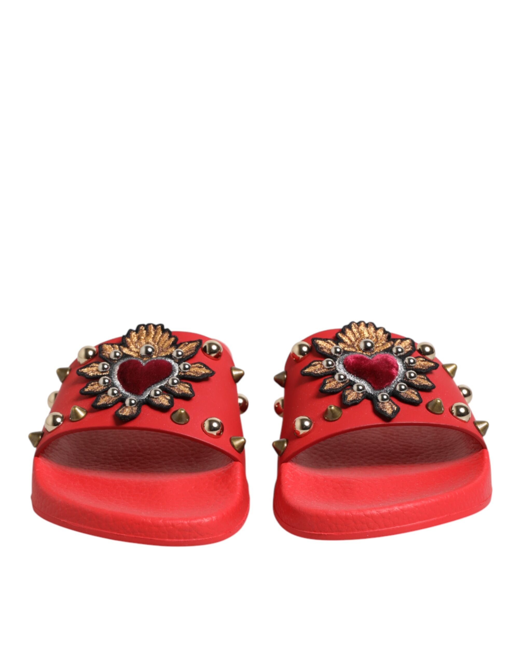 Red Sacred Heart Stud Slides Beachwear Shoes