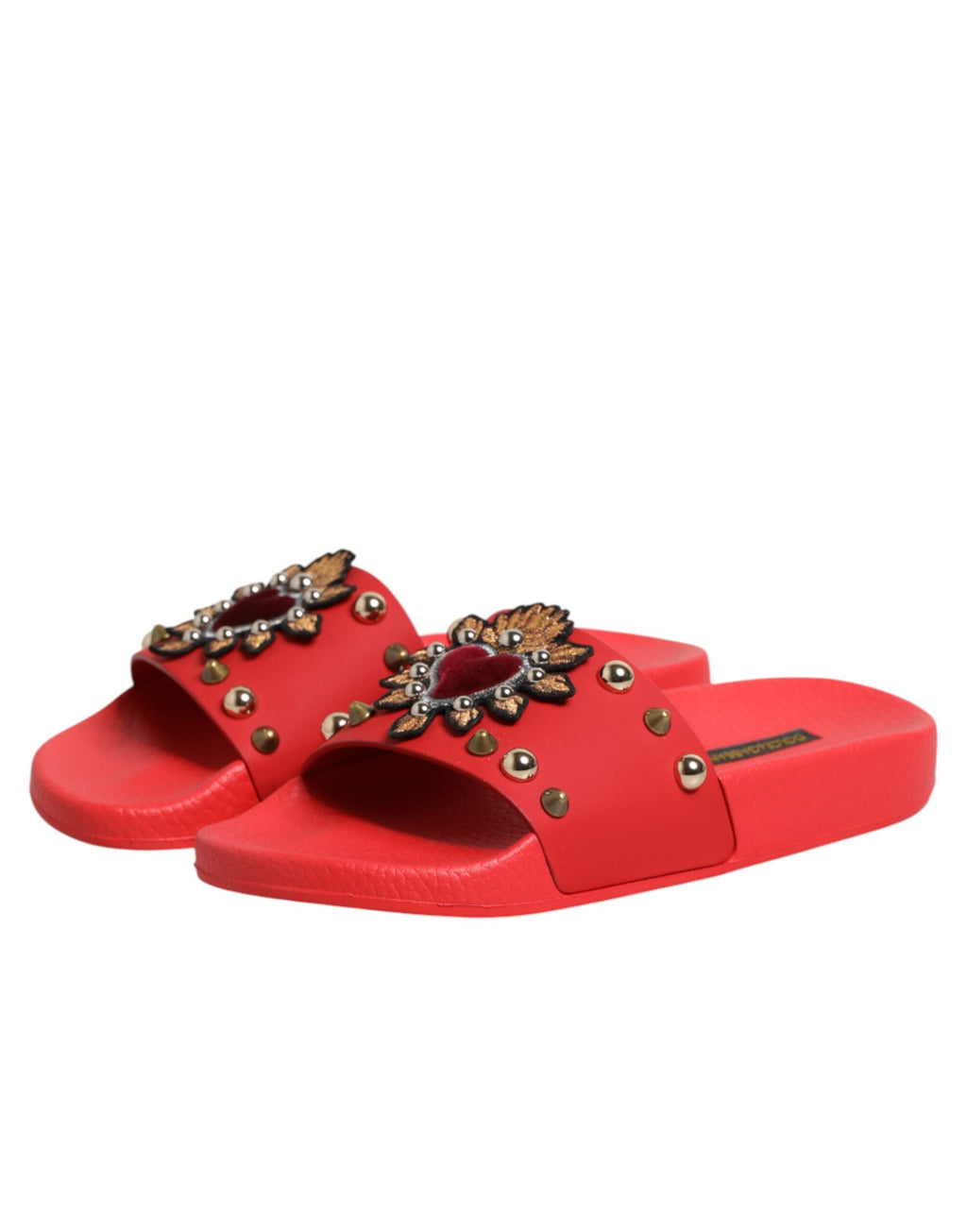 Red Sacred Heart Stud Slides Beachwear Shoes