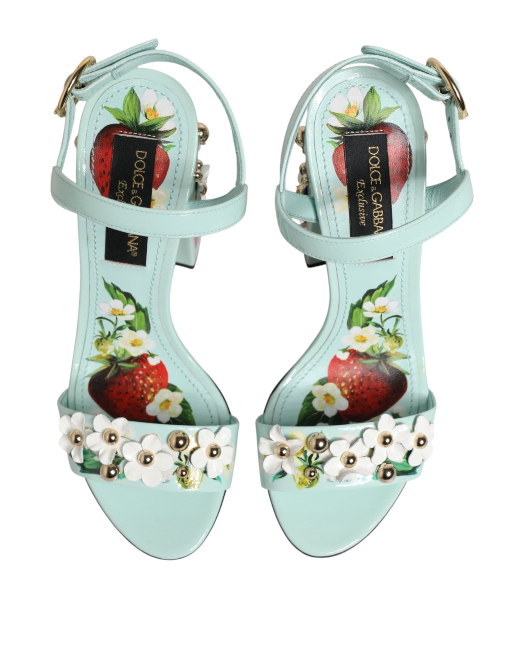 Mint Green Floral Studs Heels Sandals Shoes