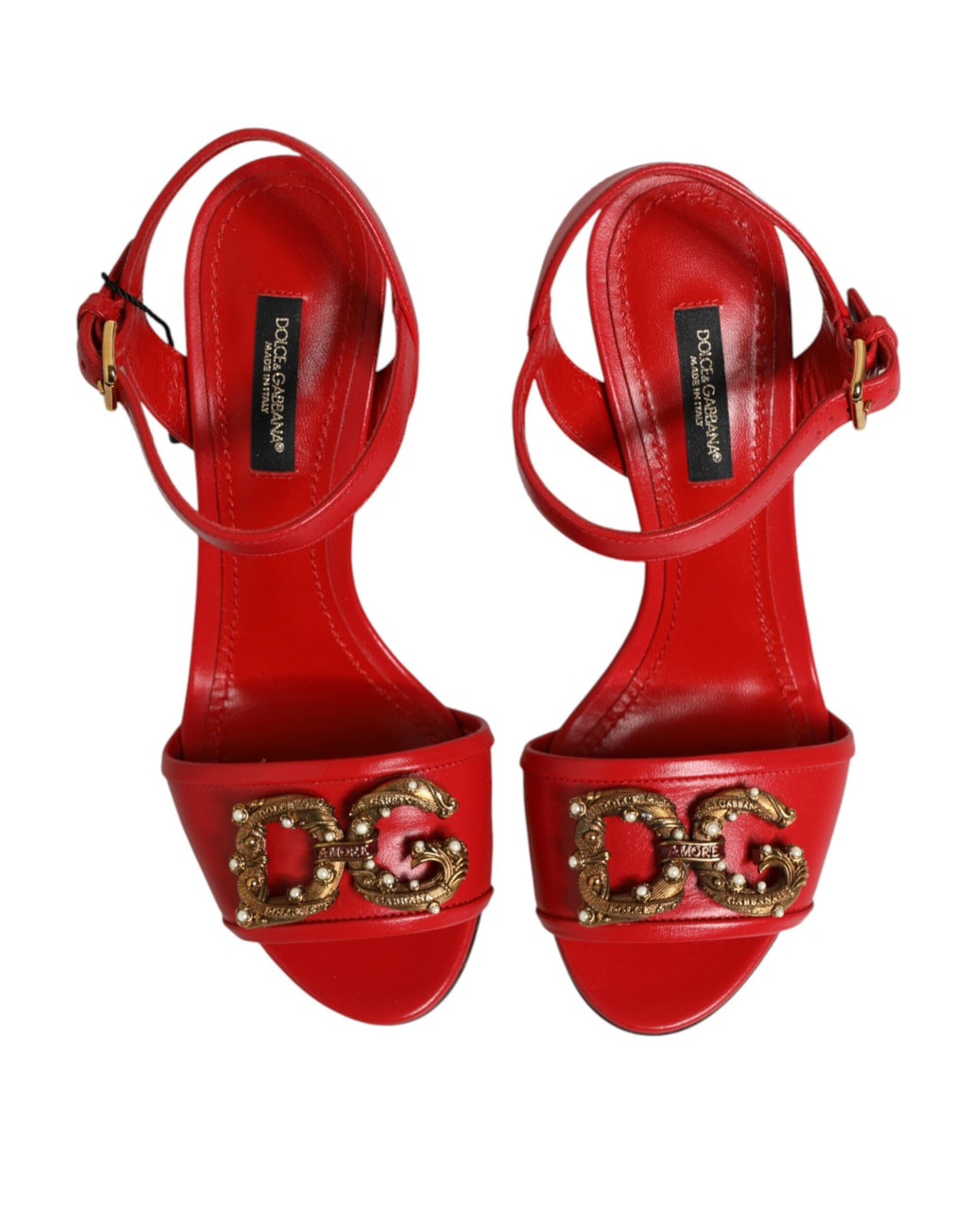 Red Leather DG AMORE Heels Sandals Shoes