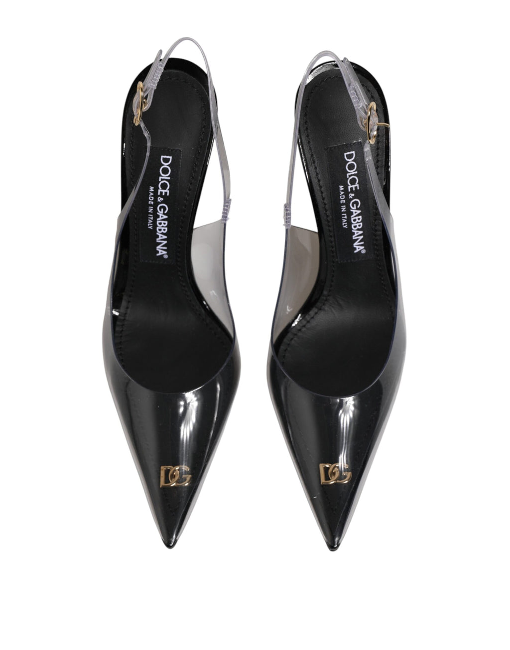 Black Leather Clear PVC Slingback Pumps Shoes