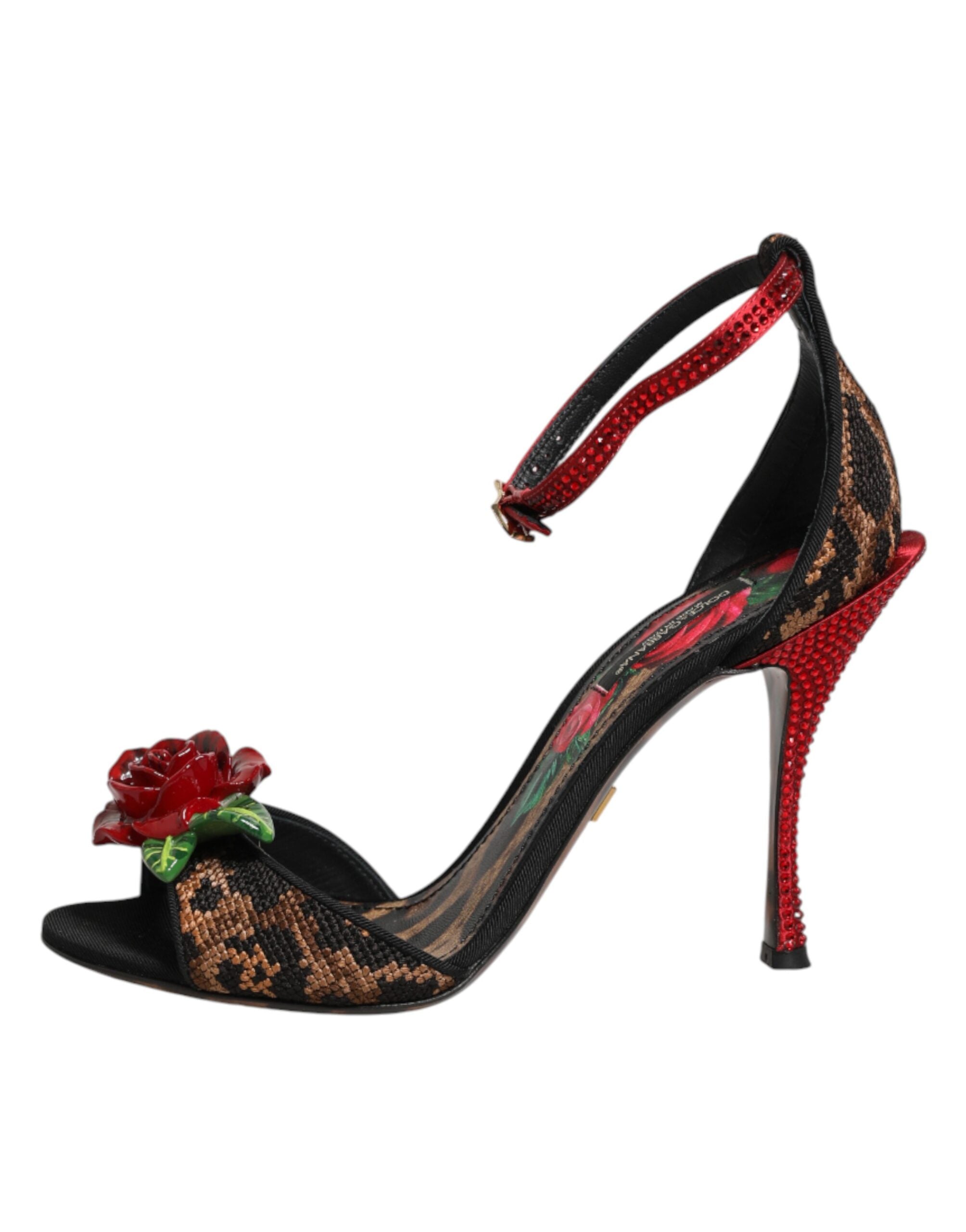 Brown Leopard Crystal Roses Sandals Shoes