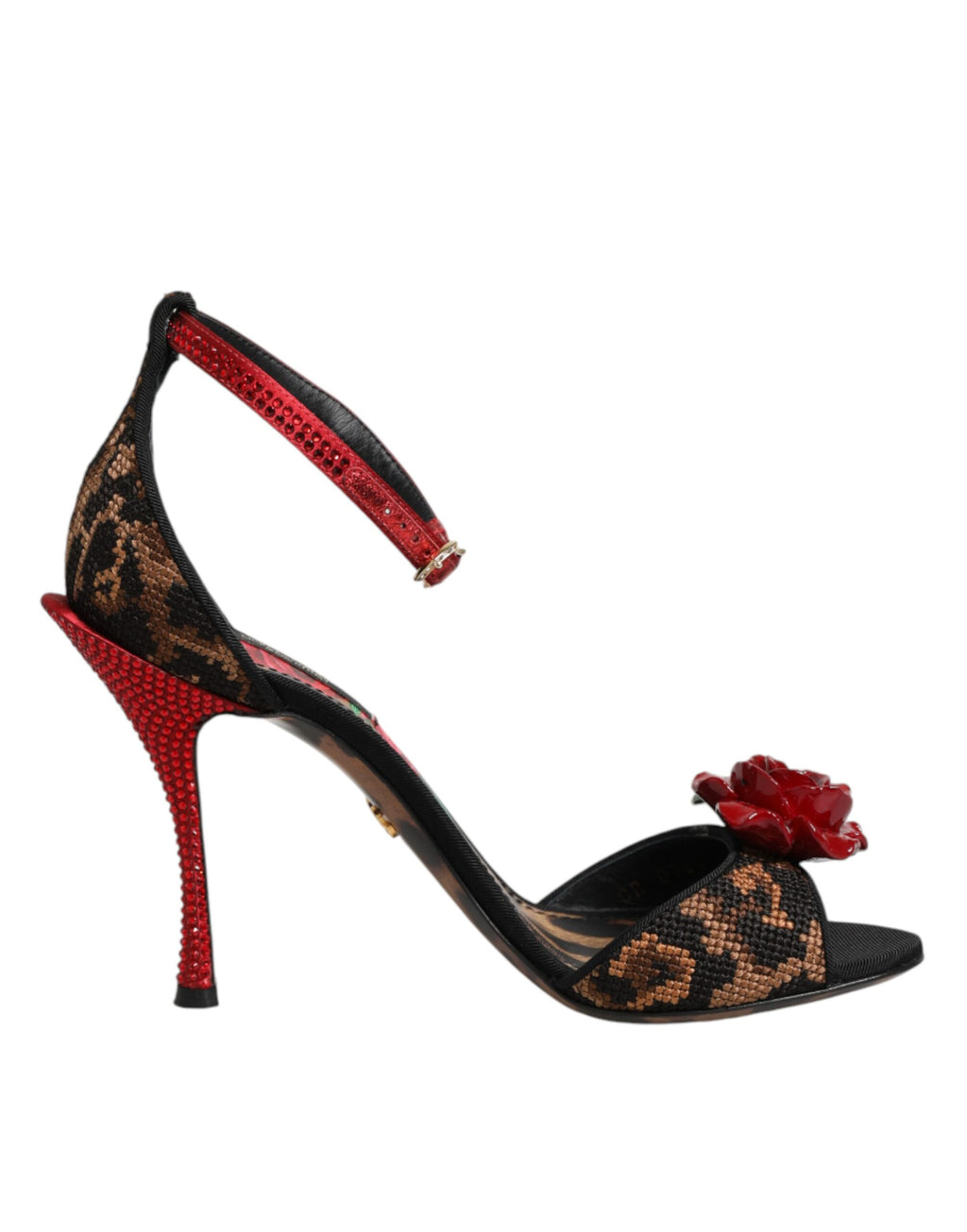 Brown Leopard Crystal Roses Sandals Shoes