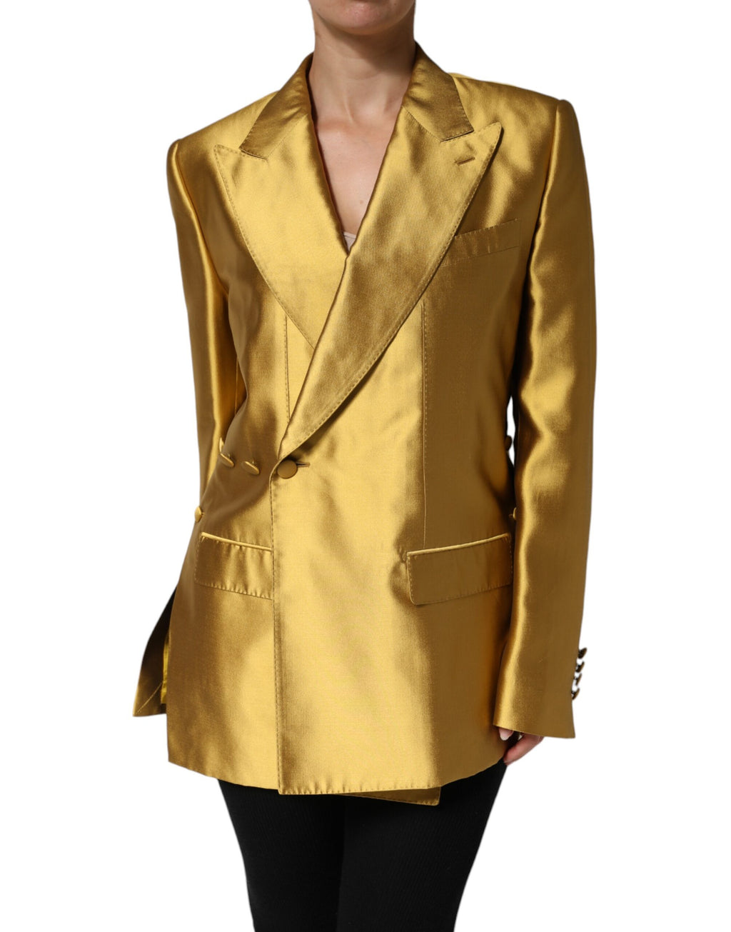 Dolce & Gabbana Gold Satin Long Sleeves Blazer Coat Jacket